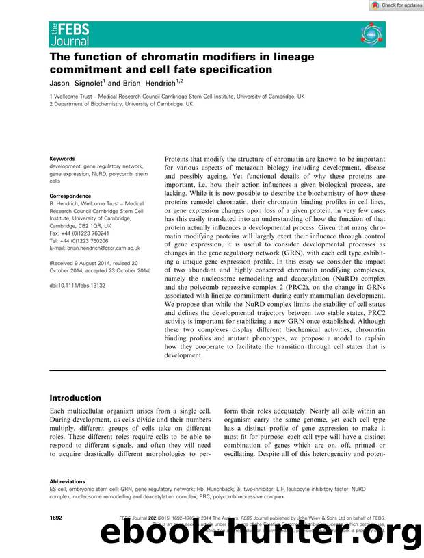 The function of chromatin modifiers in lineage commitment and cell fate specification by Unknown
