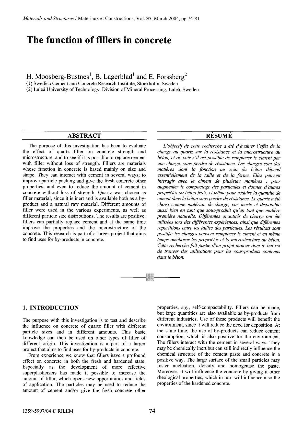 The function of fillers in concrete by Unknown
