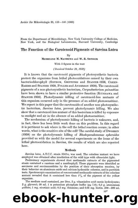 The function of the carotenoid pigments of sarcina lutea by Unknown