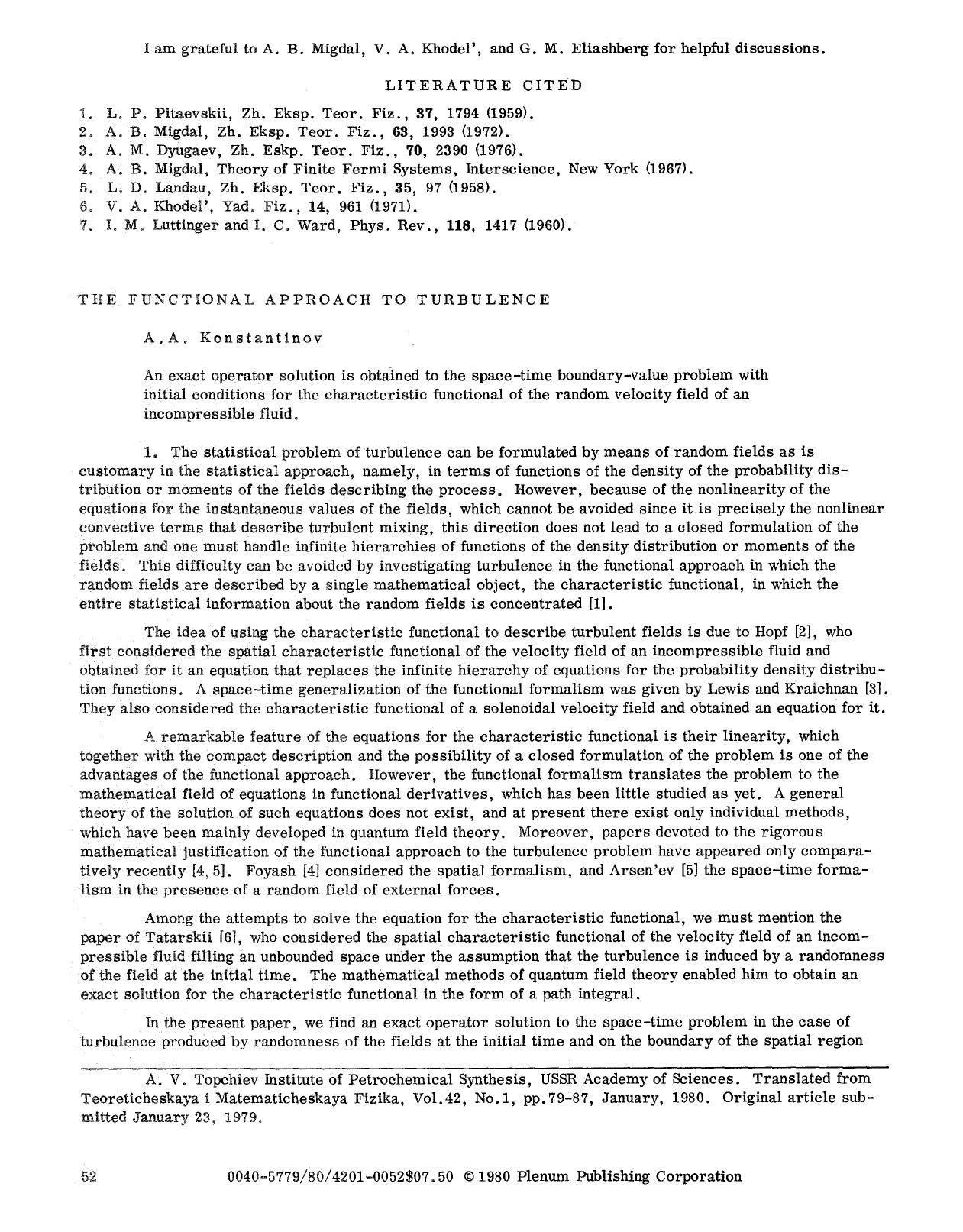 The functional approach to turbulence by Unknown