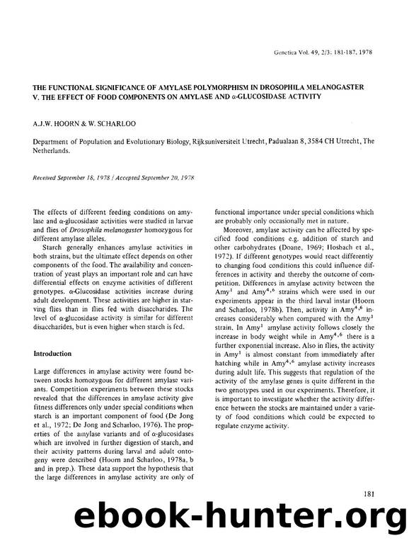 The functional significance of amylase polymorphism in Drosophila melanogaster V. The effect of food components on amylase and &#x03B1;-glucosidase activity by Unknown