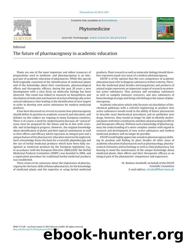The future of pharmacognosy in academic education by Dr. Barbara Steinhoff & on behalf of the ESCOP Scientific Committee