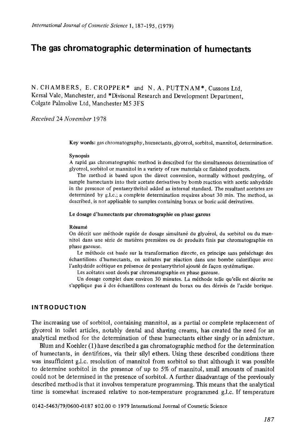 The gas chromatographic determination of humectants by Unknown