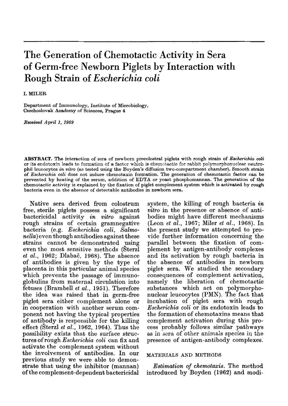 The generation of chemotactic activity in sera of germ-free newborn piglets by interaction with rough strain of <Emphasis Type="Italic">Escherichia coli <Emphasis> by Unknown
