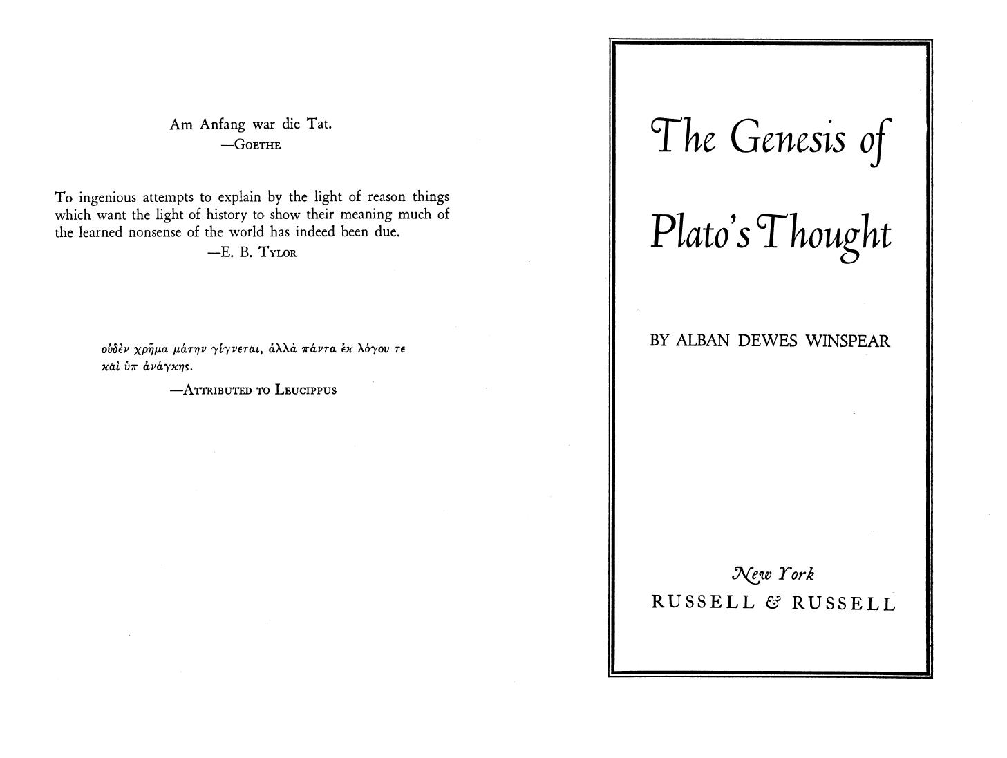 The genesis of Plato's thought by Platon;Platon.; Platon; Winspear Alban Dewes