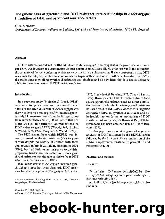 The genetic basis of pyrethroid and DDT resistance inter-relationships in  <Emphasis Type="Italic">Aedes aegypti <Emphasis> I. Isolation of DDT and pyrethroid resistance factors by Unknown