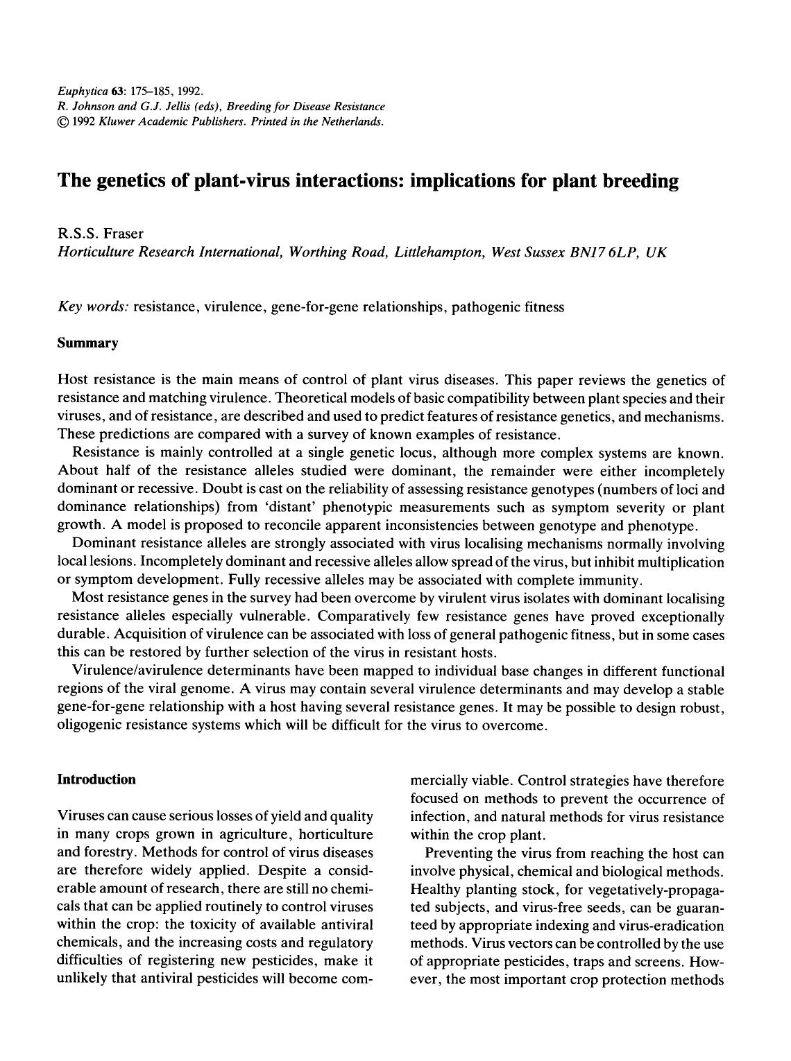 The genetics of plant-virus interactions: implications for plant breeding by Unknown
