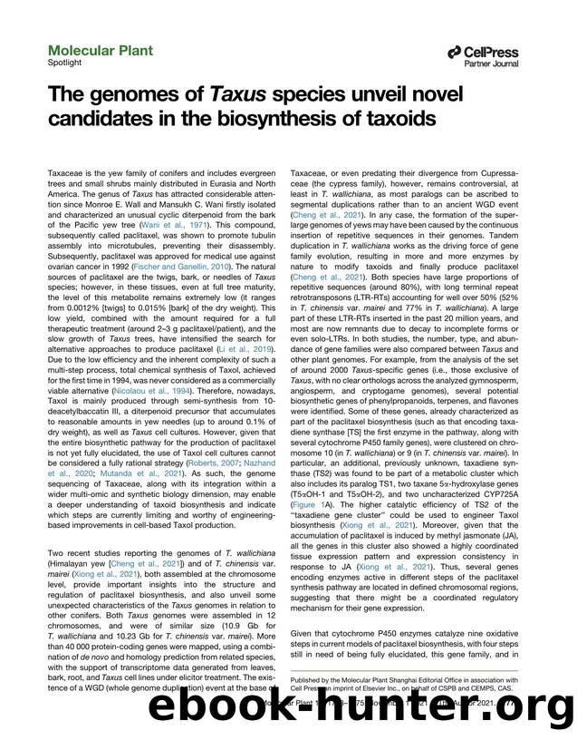 The genomes of Taxus species unveil novel candidates in the biosynthesis of taxoids by Youjun Zhang & Federico Scossa & Alisdair R. Fernie
