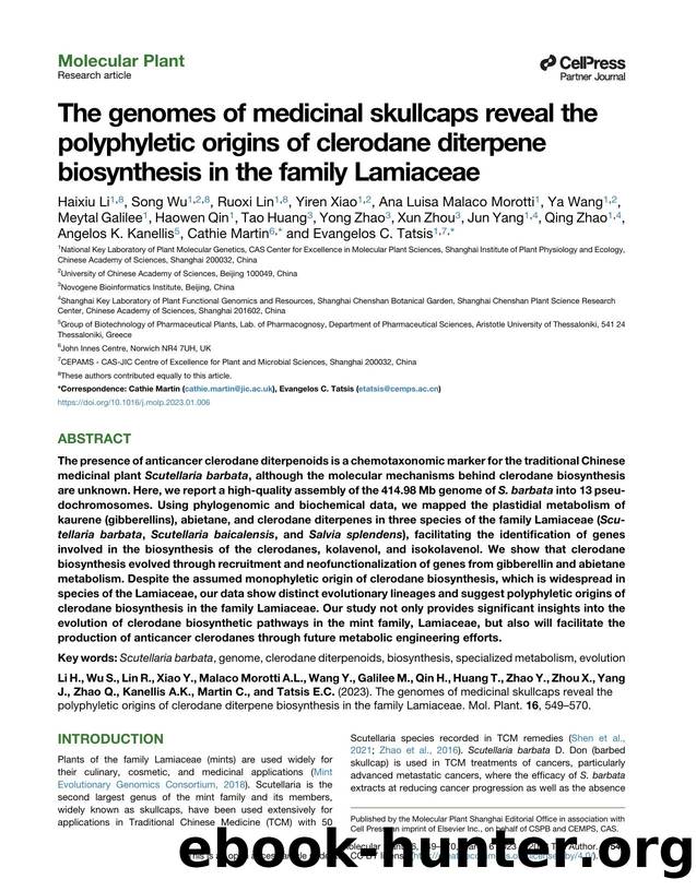 The genomes of medicinal skullcaps reveal the polyphyletic origins of clerodane diterpene biosynthesis in the family Lamiaceae by unknow