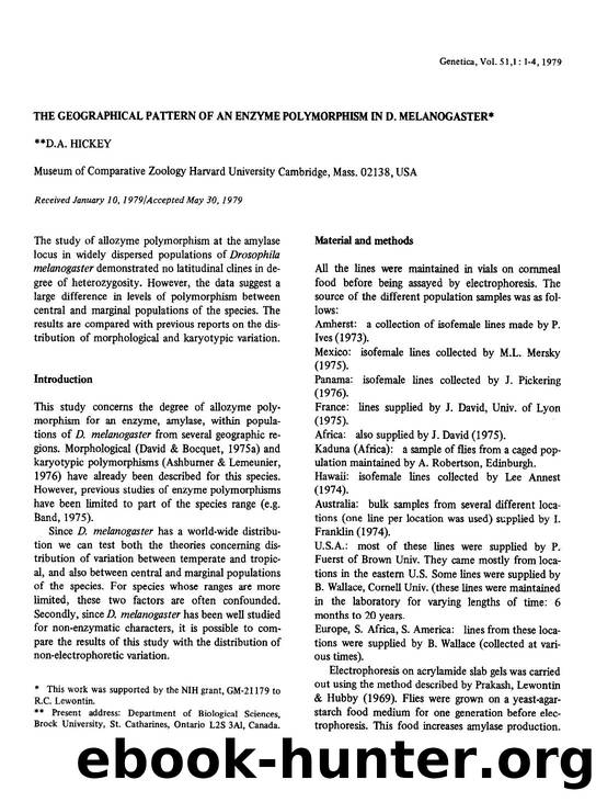 The geographical pattern of an enzyme polymorphism in D. melanogaster by Unknown