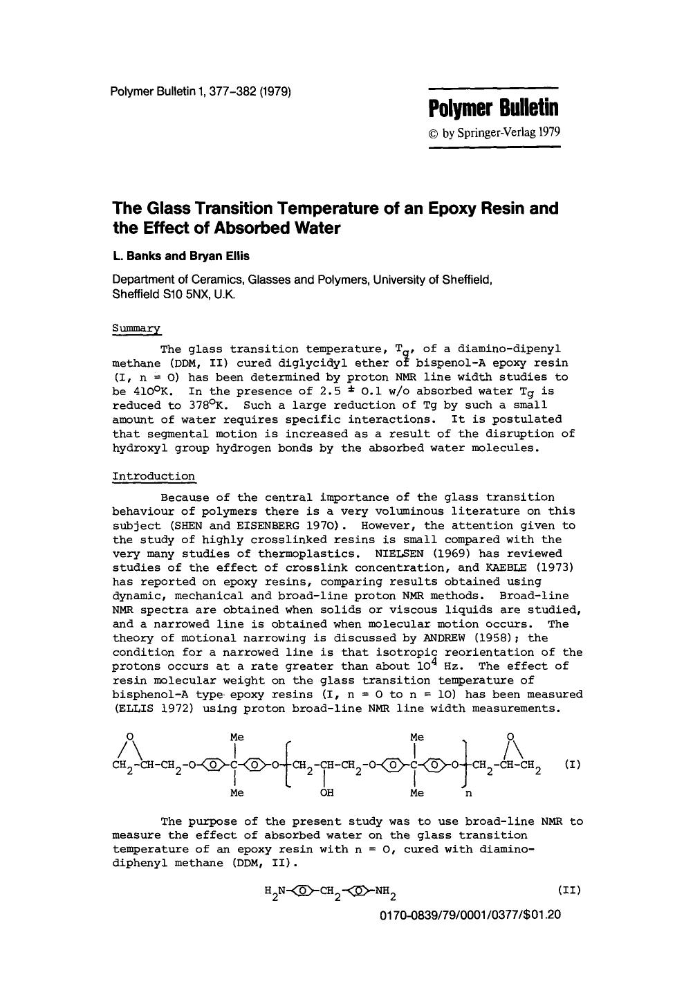 The glass transition temperature of an epoxy resin and the effect of absorbed water by Unknown