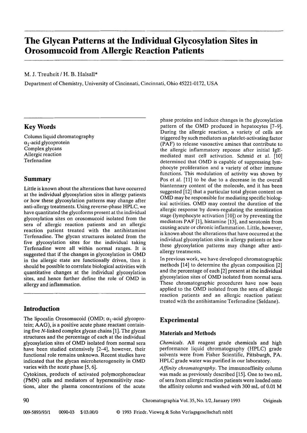 The glycan patterns at the individual glycosylation sites in orosomucoid from allergic reaction patients by Unknown