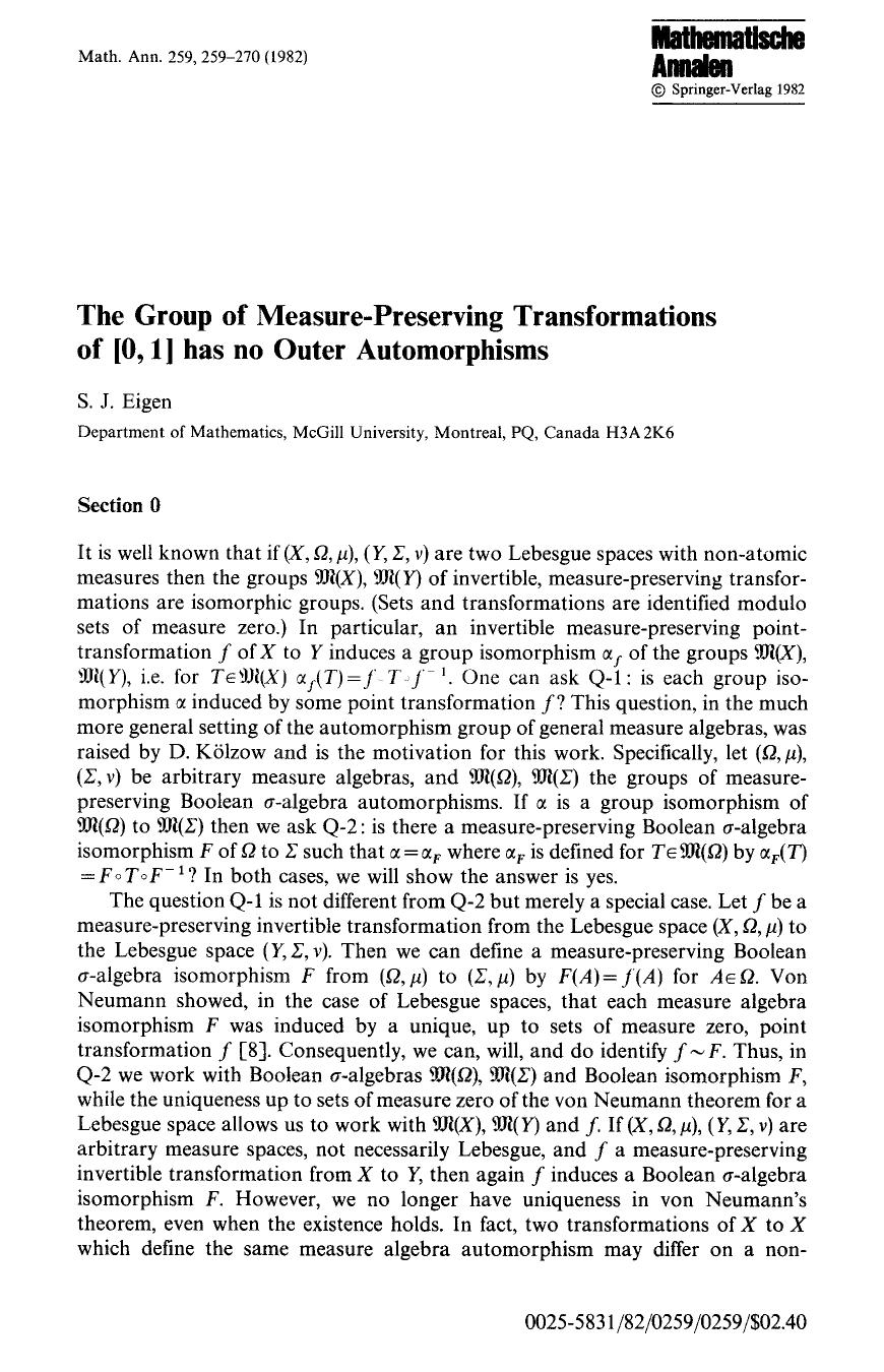 The group of measure-preserving transformations of [0, 1] has no outer automorphisms by Unknown