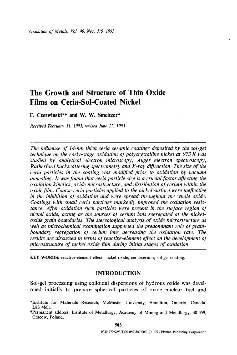 The growth and structure of thin oxide films on ceria-sol-coated nickel by Unknown