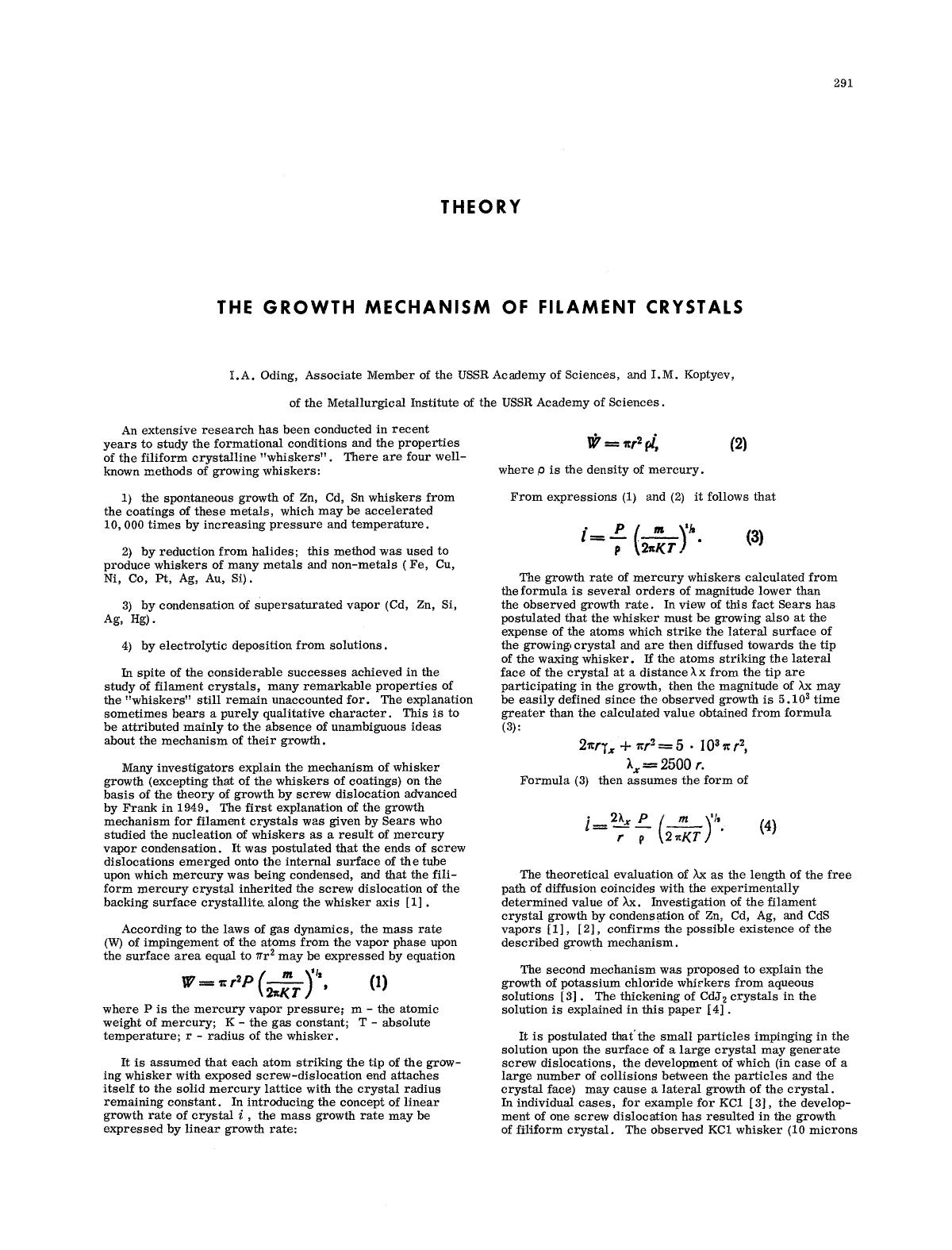 The growth mechanism of filament crystals by Unknown