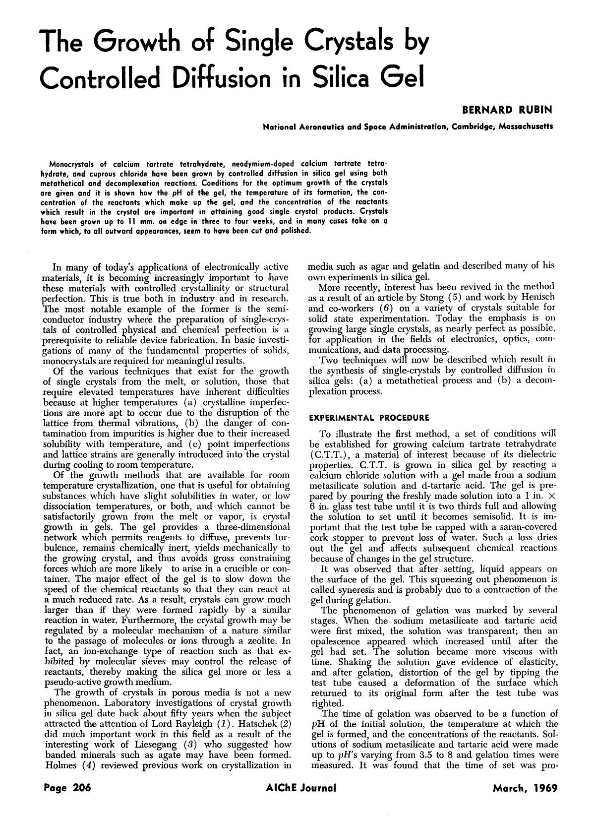 The growth of single crystals by controlled diffusion in silica gel by Unknown
