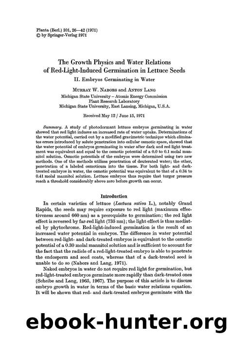 The growth physics and water relations of red-light-induced germination in lettuce seeds by Unknown