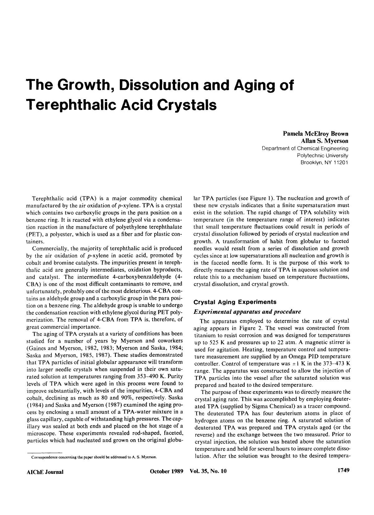 The growth, dissolution and aging of terephthalic acid crystals by Unknown