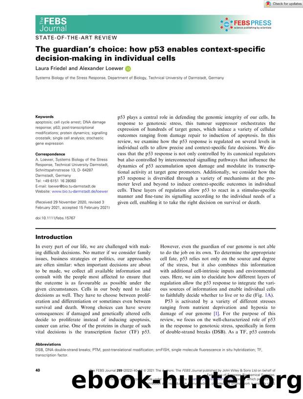 The guardian's choice: how p53 enables contextâspecific decisionâmaking in individual cells by Unknown
