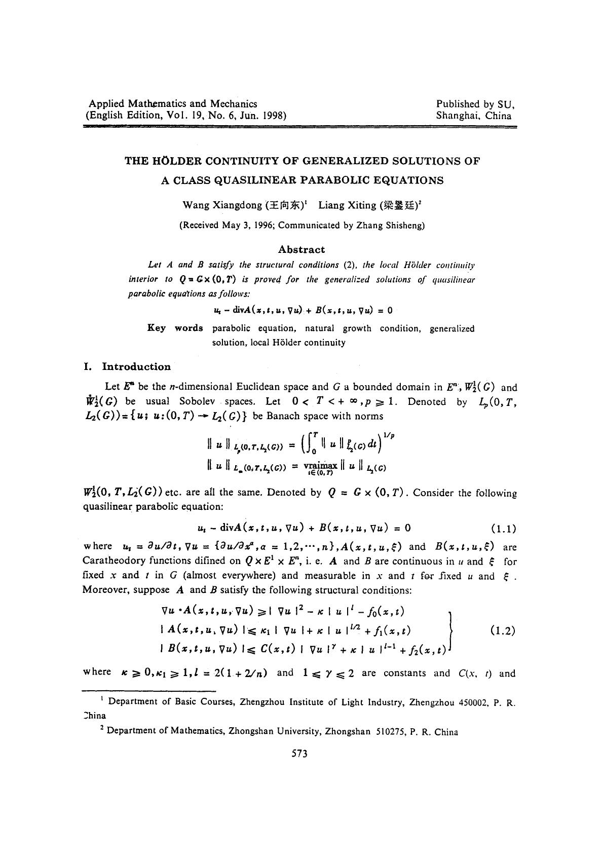 The hölder continuity of generalized solutions of a class quasilinear parabolic equations by Unknown
