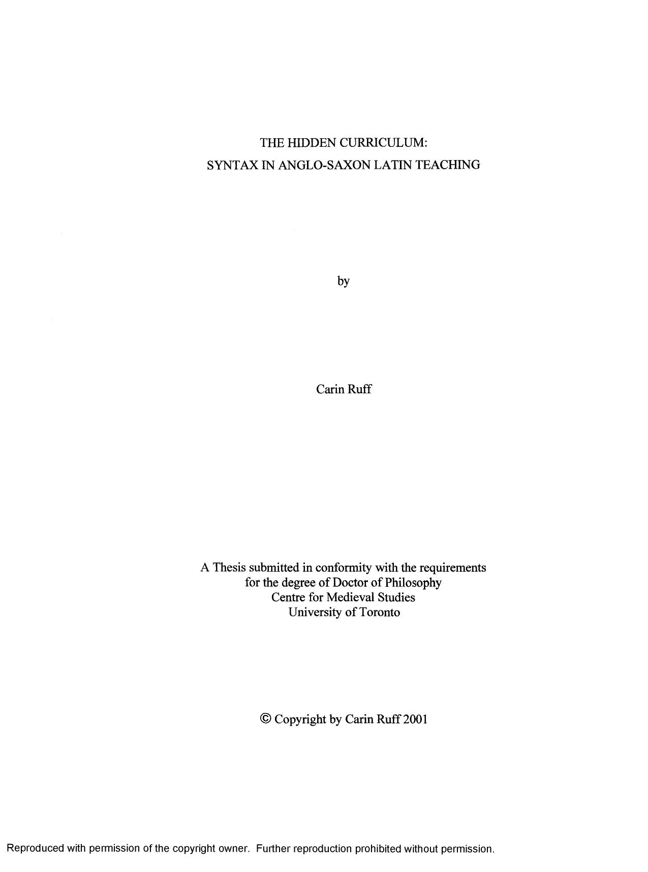 The hidden curriculum : syntax in Anglo-Saxon Latin teaching [thesis] by Carin Ruff