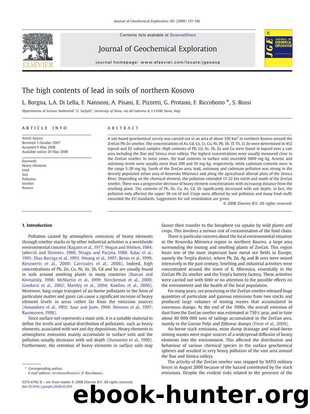 The high contents of lead in soils of northern Kosovo by L. Borgna; L.A. Di Lella; F. Nannoni; A. Pisani; E. Pizzetti; G. Protano; F. Riccobono; S. Rossi