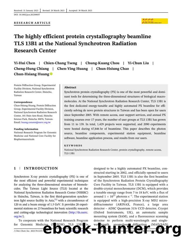 The highly efficient protein crystallography beamline TLS 13B1 at the National Synchrotron Radiation Research Center by Unknown
