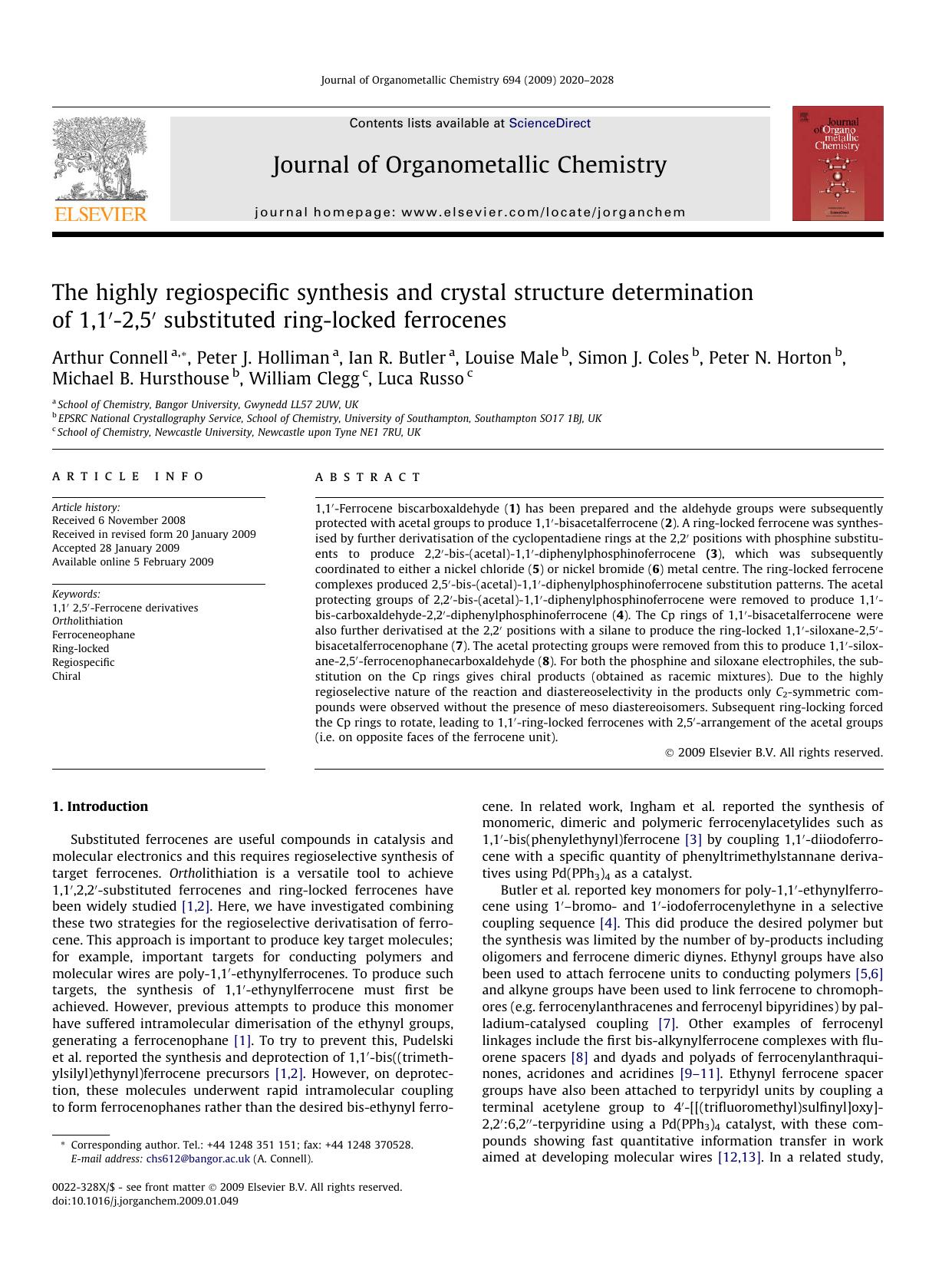 The highly regiospecific synthesis and crystal structure determination of 1,1′-2,5′ substituted ring-locked ferrocenes by unknow