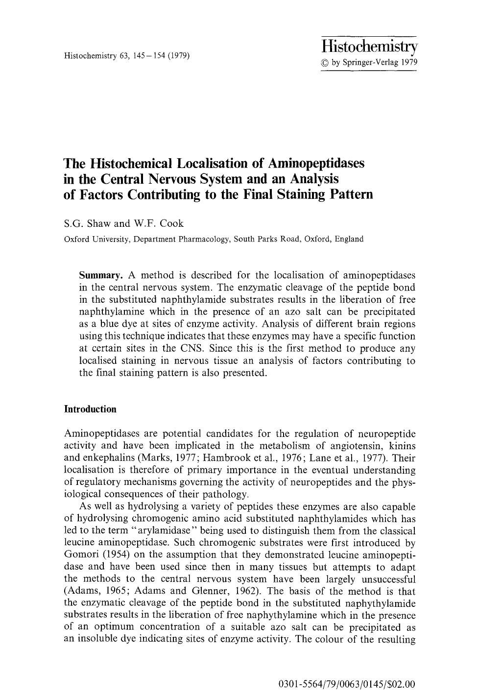 The histochemical localisation of aminopeptidases in the central nervous system and an analysis of factors contributing to the final staining pattern by Unknown