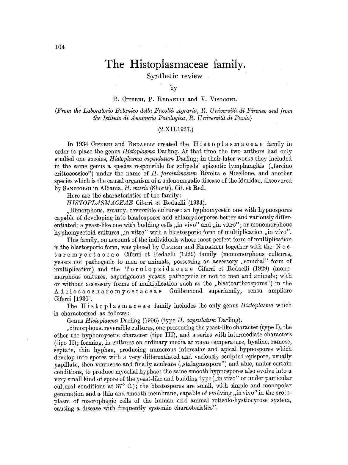 The histoplasmaceae family by Unknown