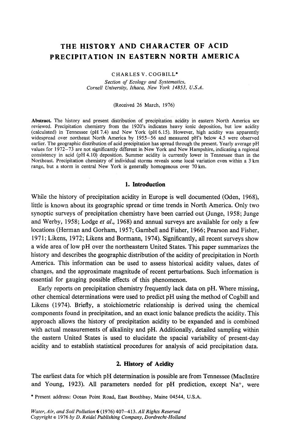 The history and character of acid precipitation in eastern North America by Unknown