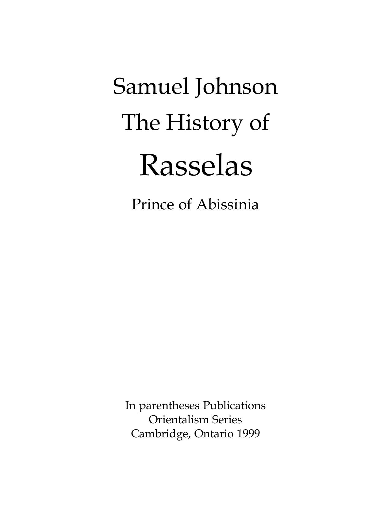 The history of Rasselas prince of Abissinia by Johnson Samuel