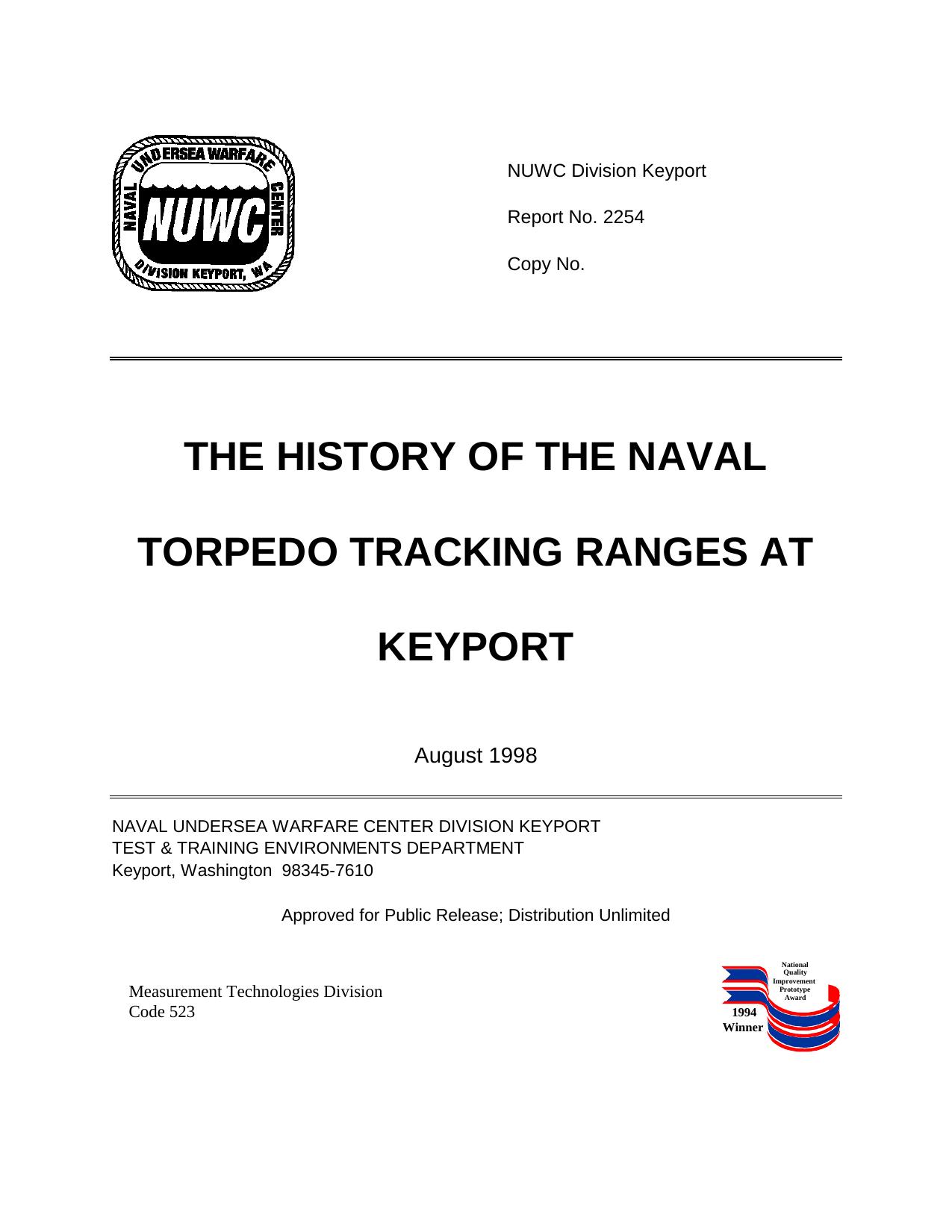 The history of the naval torpedo tracking ranges at Keyport by Charles R Gunderesen