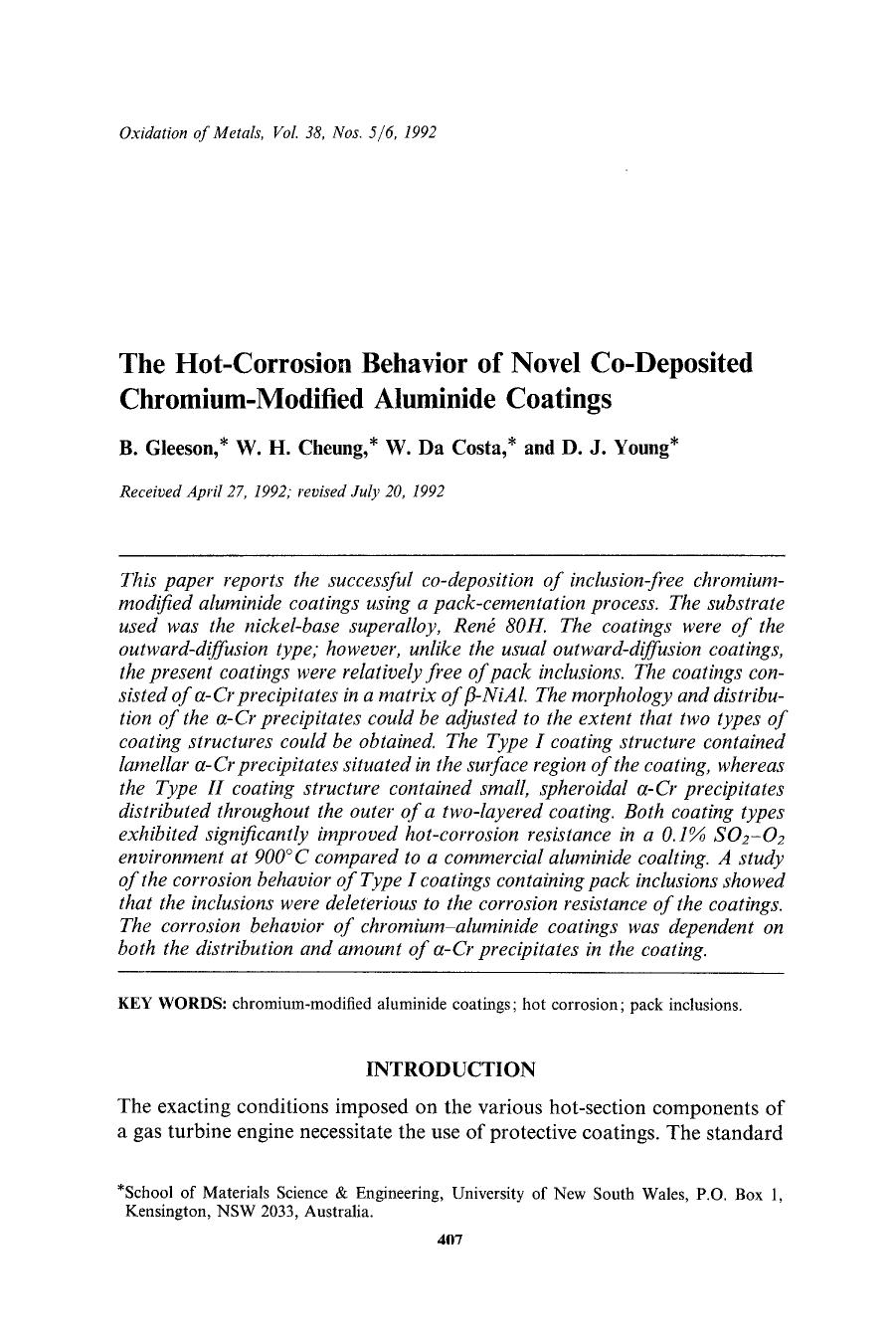 The hot-corrosion behavior of novel CO-deposited chromium-modified aluminide coatings by Unknown