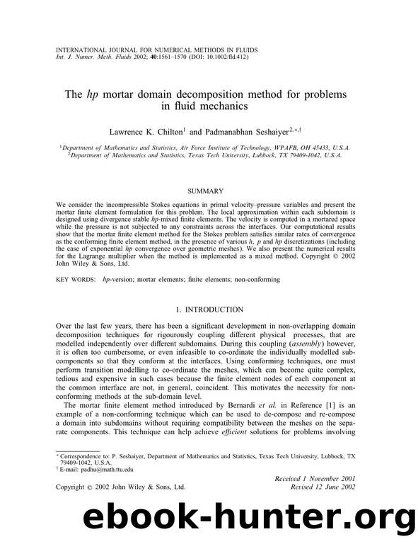 The hp mortar domain decomposition method for problems in fluid mechanics by Unknown