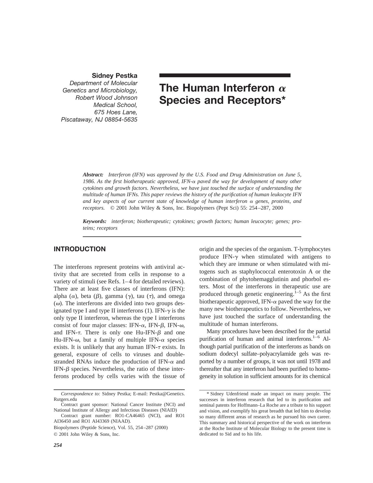 The human interferon [alpha] species and receptors by Unknown