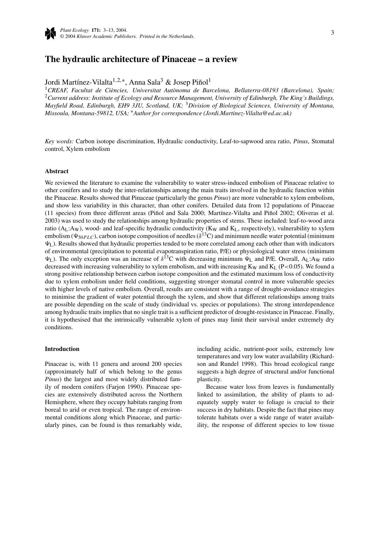 The hydraulic architecture of Pinaceae – a review by Unknown