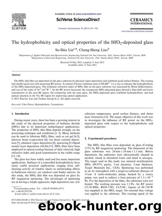 The hydrophobicity and optical properties of the HfO2-deposited glass by Su-Shia Lin & Chung-Sheng Liao