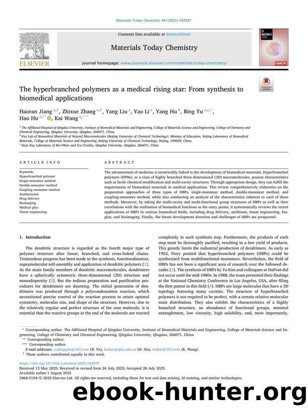 The hyperbranched polymers as a medical rising star: From synthesis to biomedical applications by Haoran Jiang