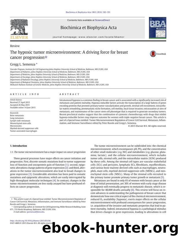 The hypoxic tumor microenvironment: A driving force for breast cancer progression by Gregg L. Semenza