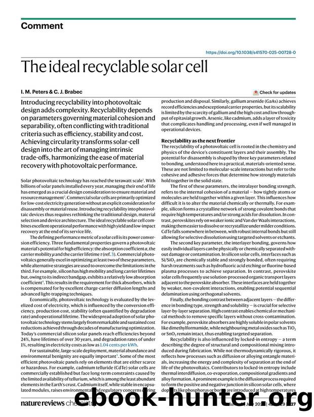 The ideal recyclable solar cell by I. M. Peters & C. J. Brabec