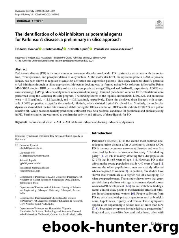 The identification of c-Abl inhibitors as potential agents for Parkinsonâs disease: a preliminary in silico approach by Emdormi Rymbai & Dhritiman Roy & Srikanth Jupudi & Venkatesan Srinivasadesikan