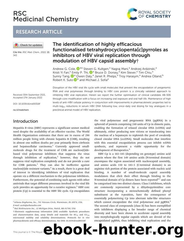 The identification of highly efficacious functionalised tetrahydrocyclopenta[c]pyrroles as inhibitors of HBV viral replication through modulation of HBV capsid assembly by unknow