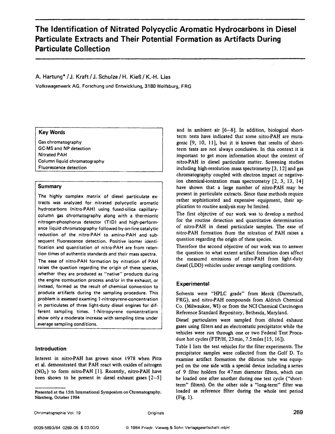 The identification of nitrated polycyclic aromatic hydrocarbons in diesel particulate extracts and their potential formation as artifacts during particulate collection by Unknown