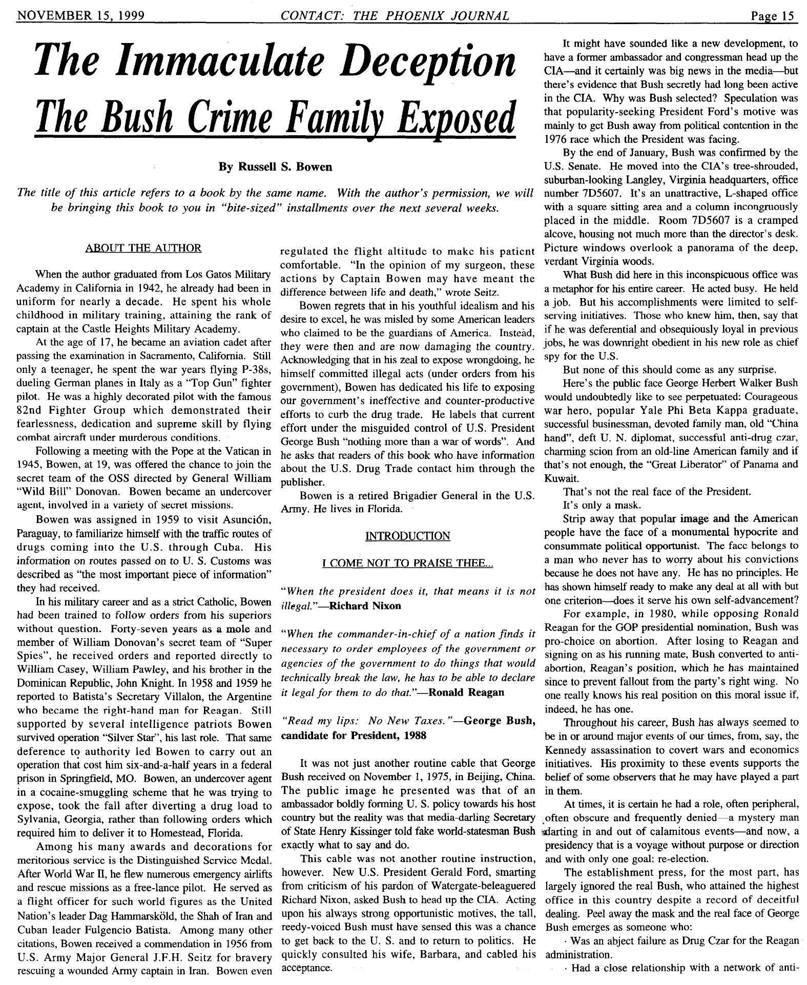 The immaculate deception.The Bush crime family exposed by Russell S. Bowen