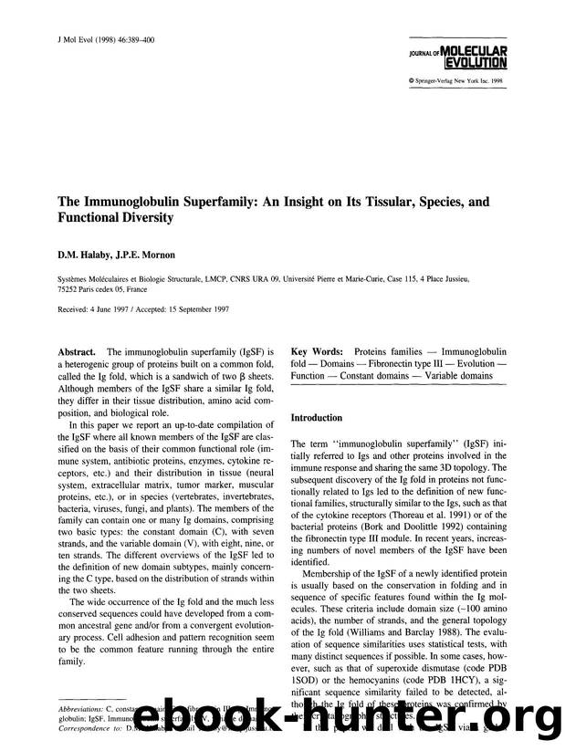 The immunoglobulin superfamily: An insight on its tissular, species, and functional diversity by Unknown
