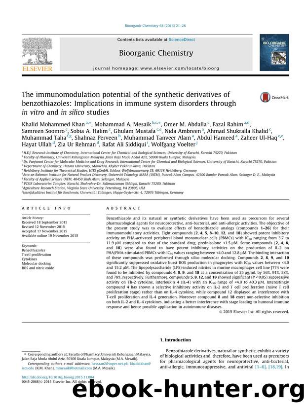The immunomodulation potential of the synthetic derivatives of benzothiazoles: Implications in immune system disorders through in vitro and in silico studies by unknow