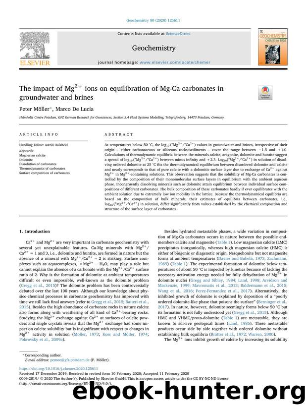 The impact of Mg2+ ions on equilibration of Mg-Ca carbonates in groundwater and brines by Peter Möller & Marco De Lucia