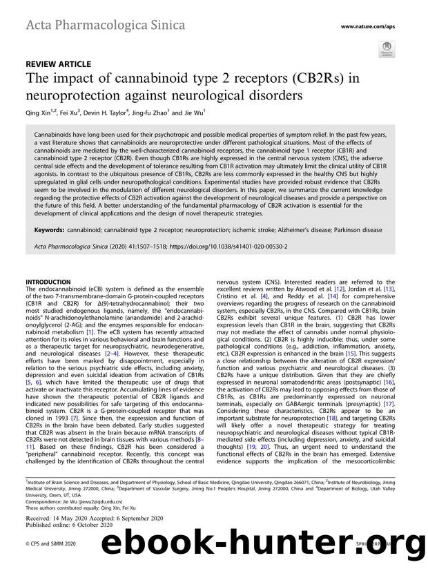 The impact of cannabinoid type 2 receptors (CB2Rs) in neuroprotection against neurological disorders by Qing Xin & Fei Xu & Devin H. Taylor & Jing-fu Zhao & Jie Wu