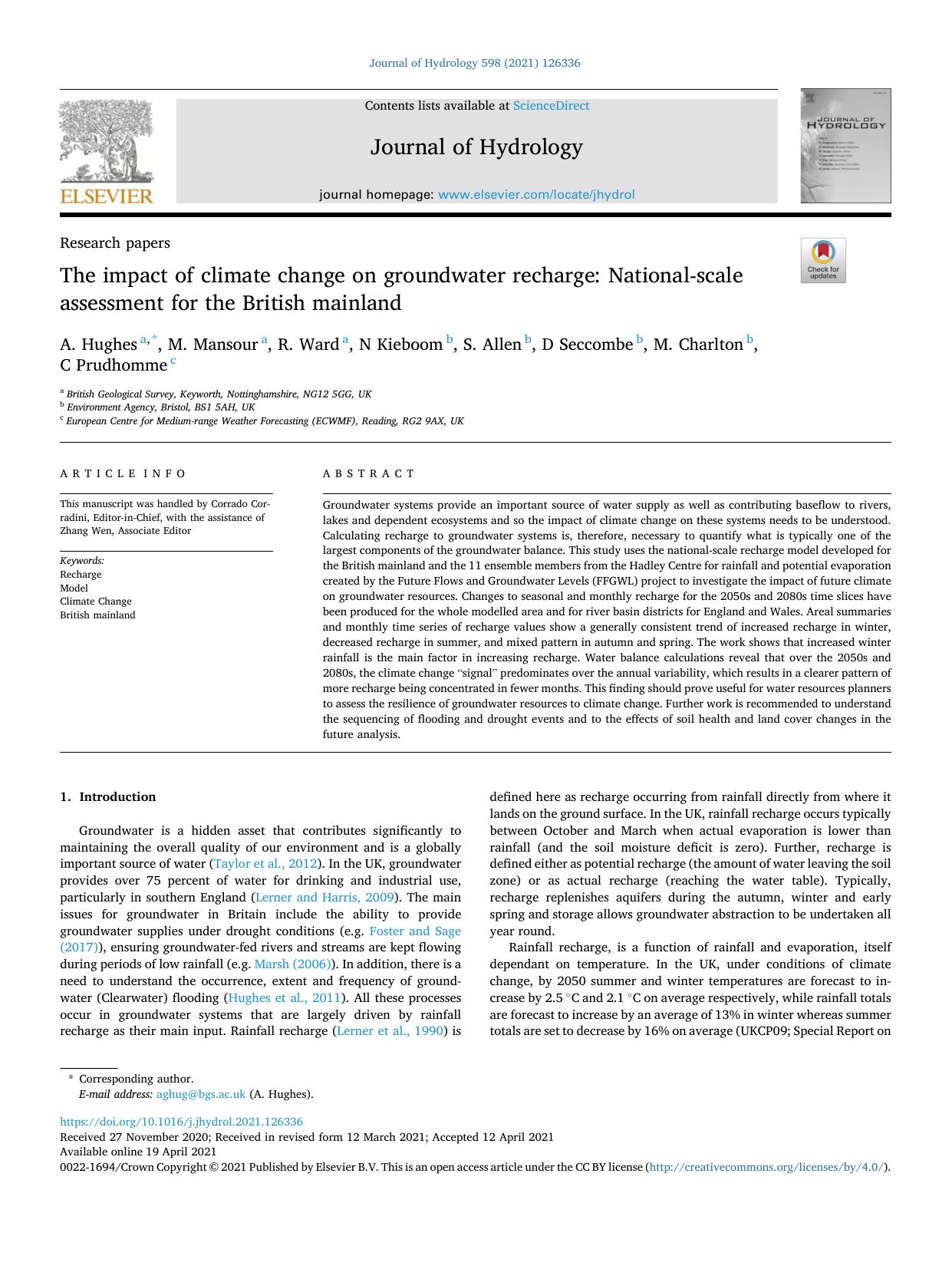 The impact of climate change on groundwater recharge: National-scale assessment for the British mainland by A. Hughes and more